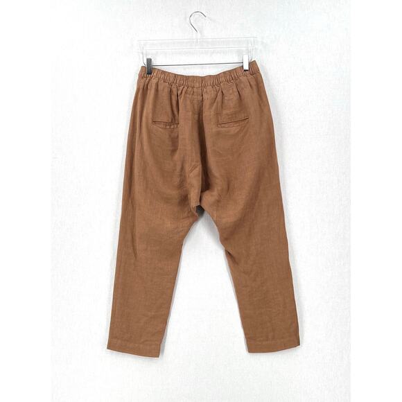 ENZA COSTA French Linen Drawcord Droprise Pants Womens Medium Brown Drop Crotch - Picture 2 of 16
